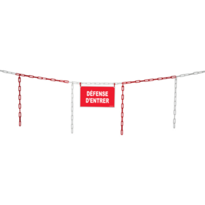 1365049 Kit de délimitation barrière de chaîne 5m rouge/blanc et panneau défense d'entrer - 1365049