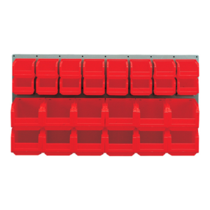 5052051 Panneau mural équipé de 16 bacs 1L et 12 bacs 3L rouges - 5052051