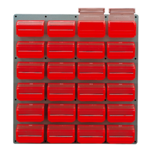 5054055 Panneau mural équipé de 24 bacs 0 3L rouges avec couvercles pivotants - 5054055