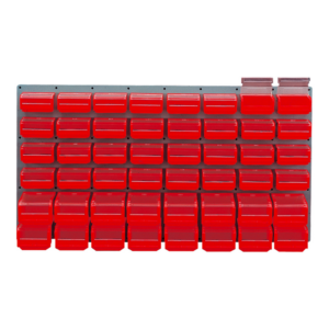 5056059 Panneau mural équipé de 32 bacs 0 3L et 16 bacs 1L rouges avec couvercles pivotants - 5056059